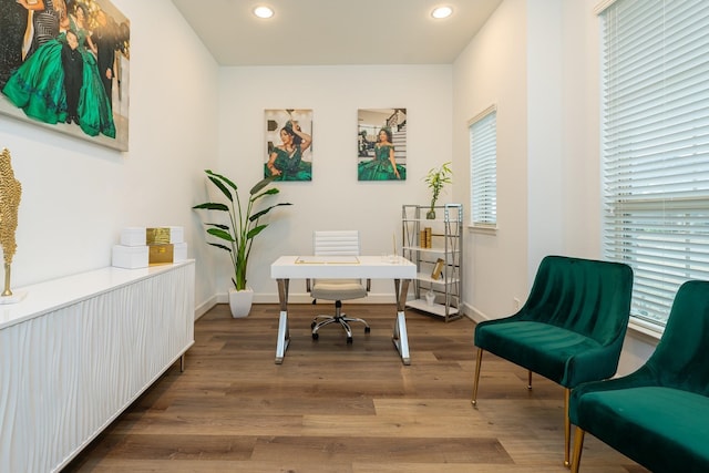 office area featuring dark wood-type flooring