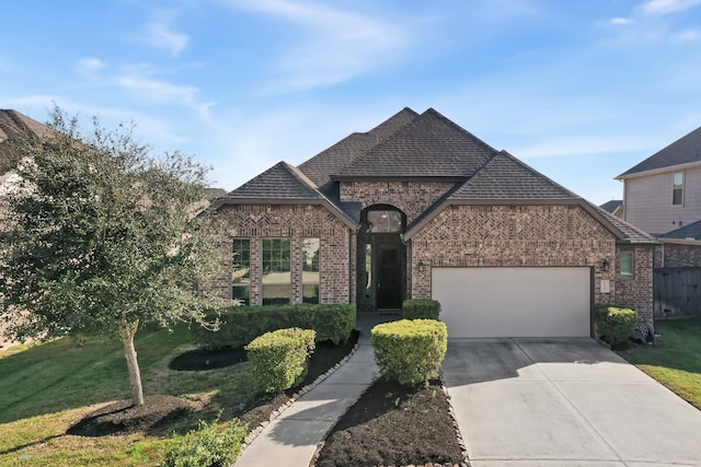 view of front of home featuring a front yard and a garage