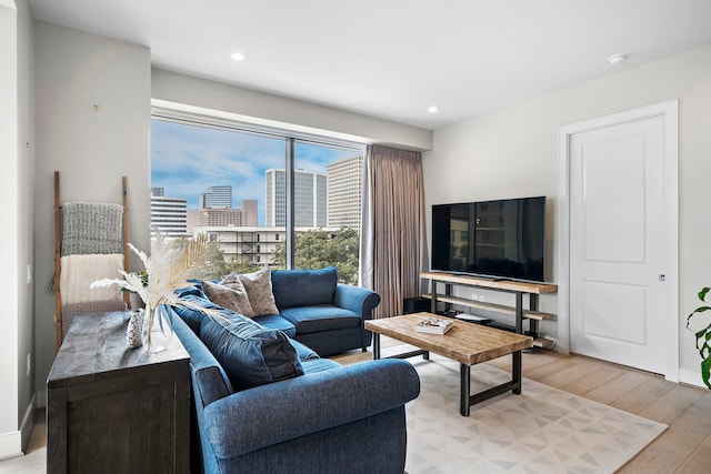 living room with light hardwood / wood-style floors