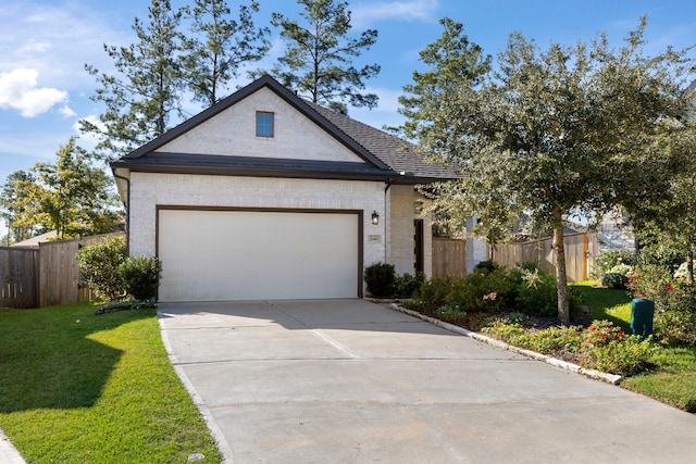 view of front of house with a front yard and a garage