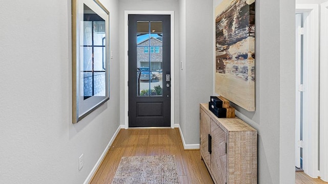 doorway to outside featuring light wood-type flooring