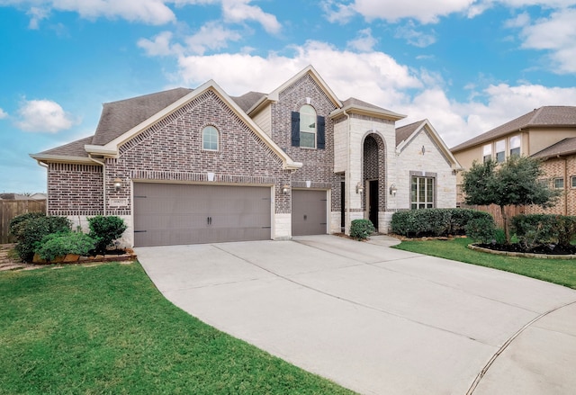 view of front of home featuring a garage and a front lawn