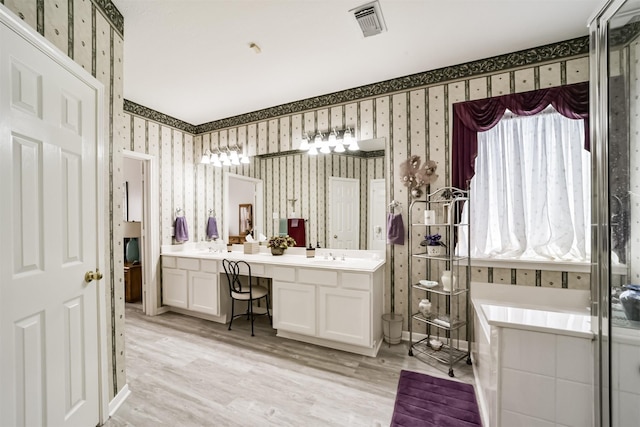 bathroom featuring hardwood / wood-style floors and vanity