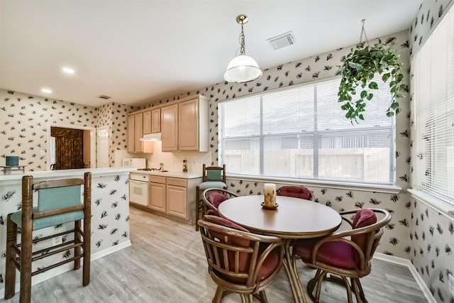 dining space featuring light hardwood / wood-style flooring