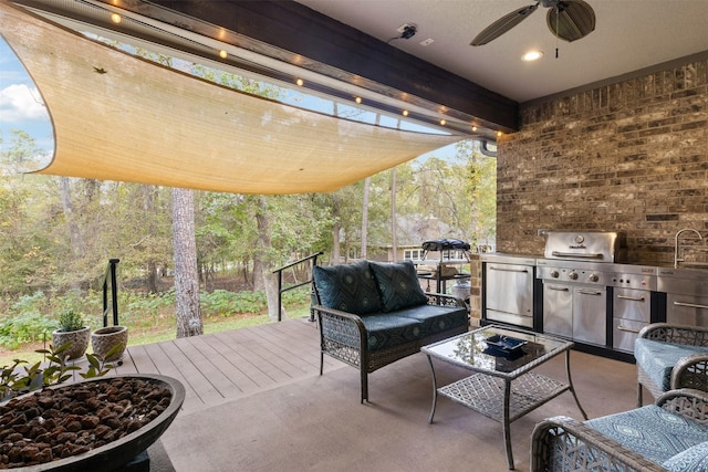 1617 Woodland Valley Dr, Huntsville, TX 77340 - view of patio / terrace featuring outdoor lounge area, ceiling fan, area for grilling, and a deck