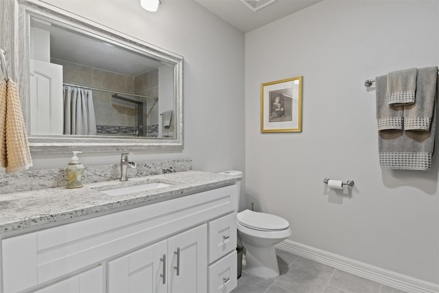 1617 Woodland Valley Dr, Huntsville, TX 77340 - bathroom with a shower with curtain, tile patterned flooring, vanity, and toilet