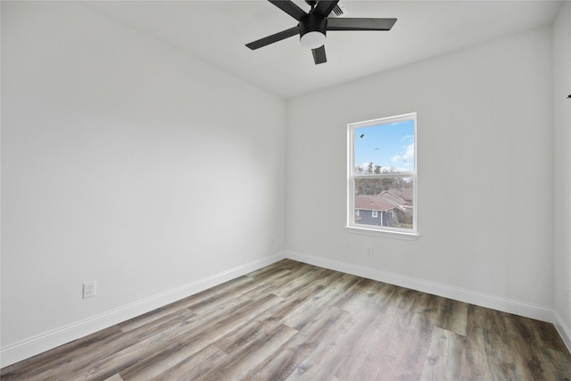 unfurnished room with ceiling fan and light hardwood / wood-style flooring