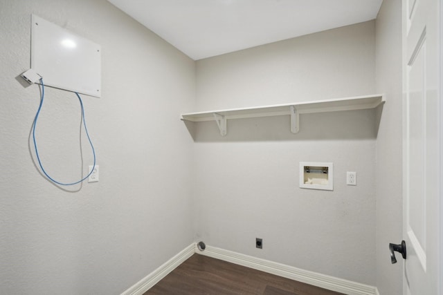 laundry room with electric dryer hookup, hookup for a washing machine, and dark hardwood / wood-style floors