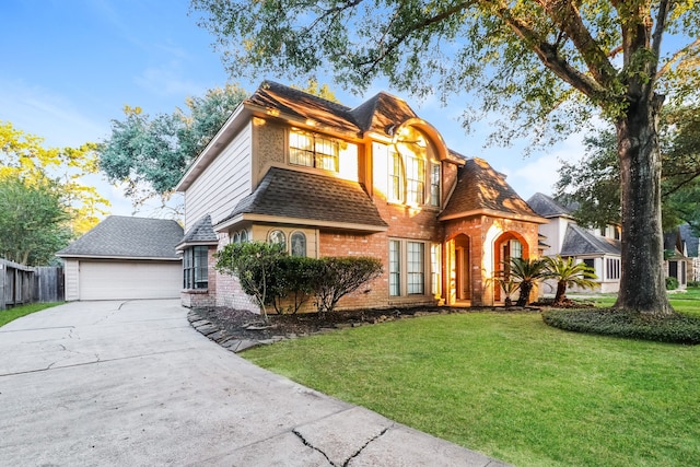 view of front of home with a garage and a front yard