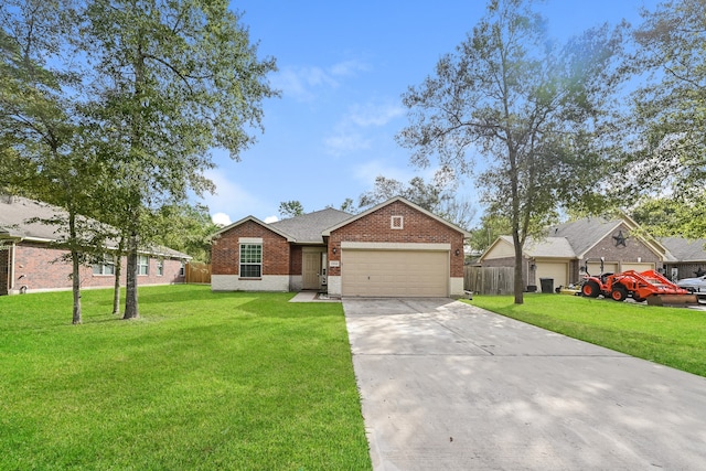 view of front of home with a front lawn and a garage