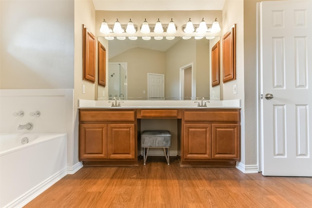 bathroom featuring a bathtub, vanity, and hardwood / wood-style floors