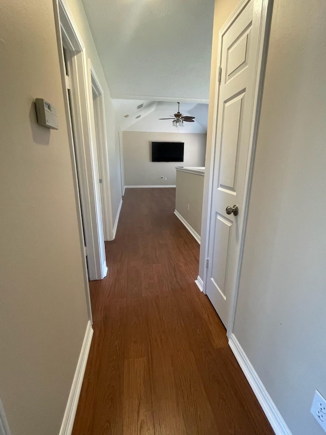 corridor with dark wood-type flooring