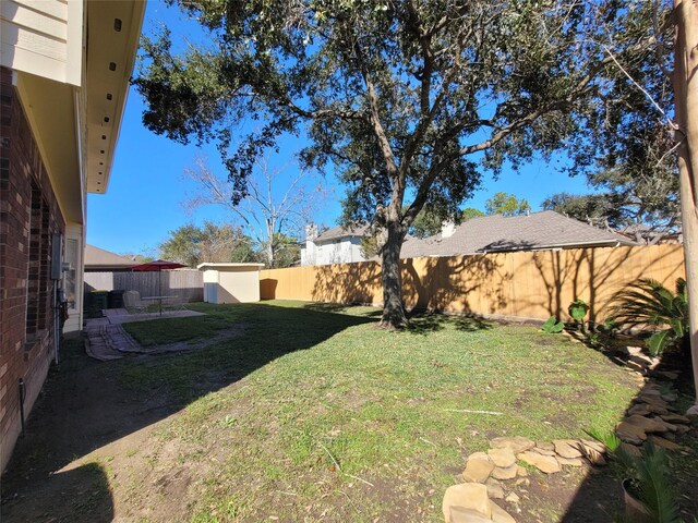 view of yard featuring a shed