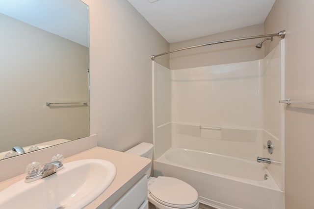 full bathroom with vanity, bathing tub / shower combination, and toilet