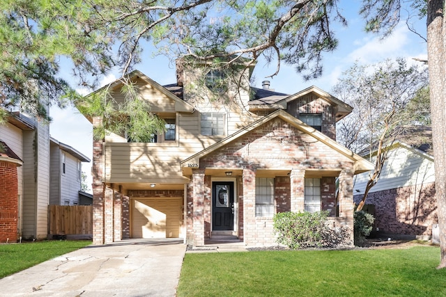 view of front facade featuring a front yard and a garage