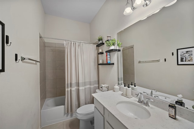 full bathroom with tile patterned flooring, vanity, shower / bath combination with curtain, and toilet