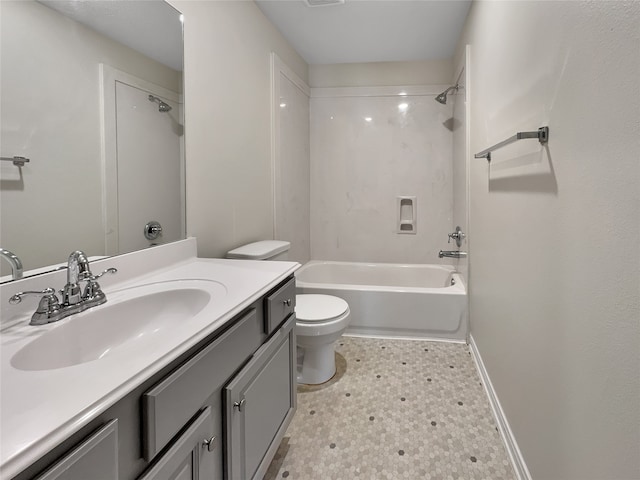 full bathroom with vanity, tub / shower combination, and toilet