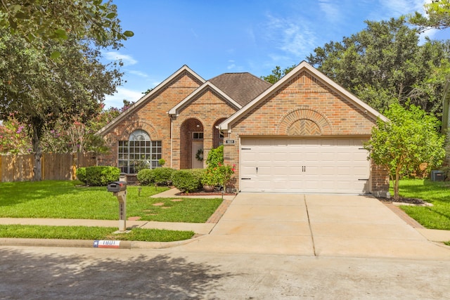 view of front of house with a garage and a front yard