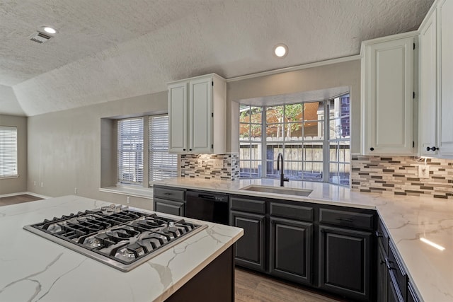 kitchen featuring white cabinetry, dishwasher, a healthy amount of sunlight, and stainless steel gas cooktop