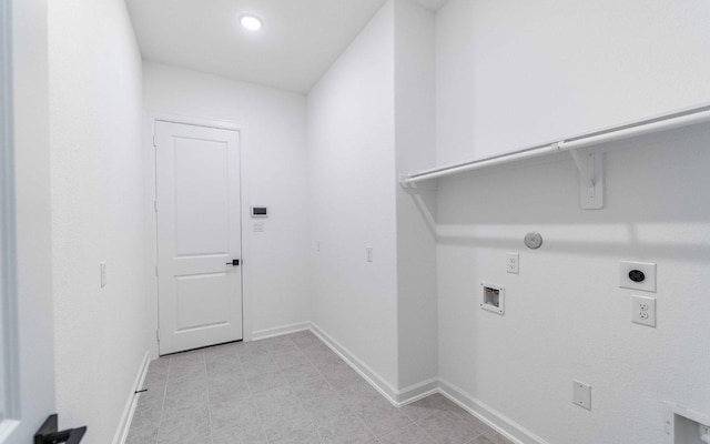 laundry room featuring laundry area, baseboards, hookup for a gas dryer, hookup for a washing machine, and hookup for an electric dryer