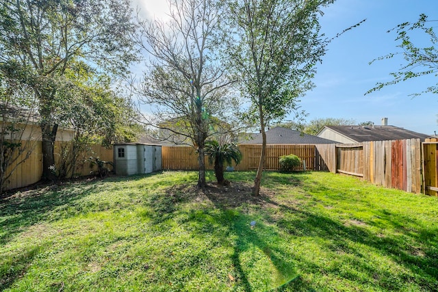 view of yard featuring a shed