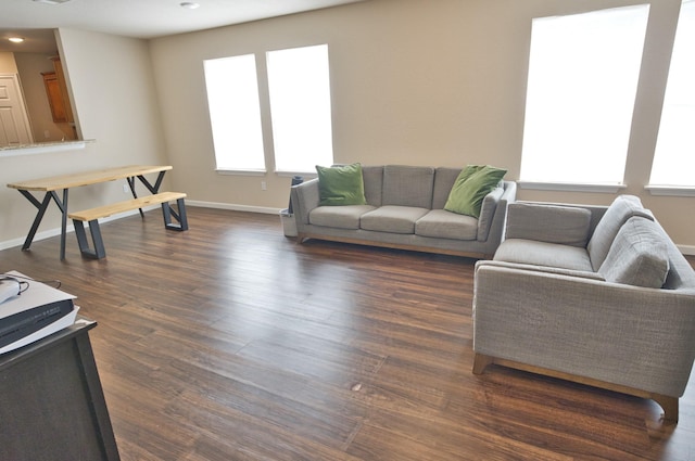 living room with dark wood-type flooring