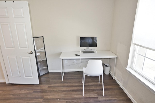 office area with dark hardwood / wood-style flooring