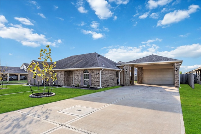 single story home with a garage and a front yard