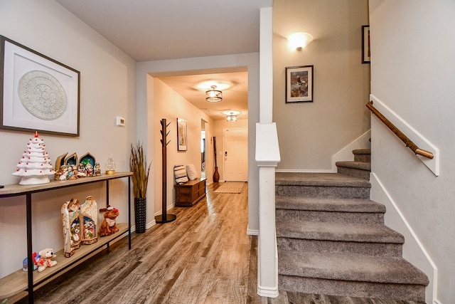 staircase featuring wood-type flooring