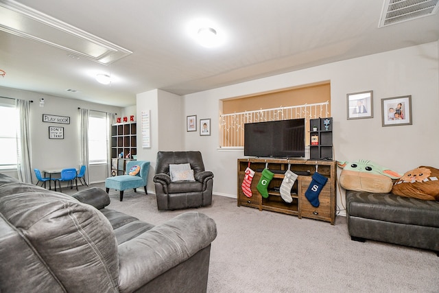 living room with carpet