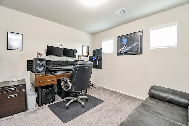 view of carpeted home office