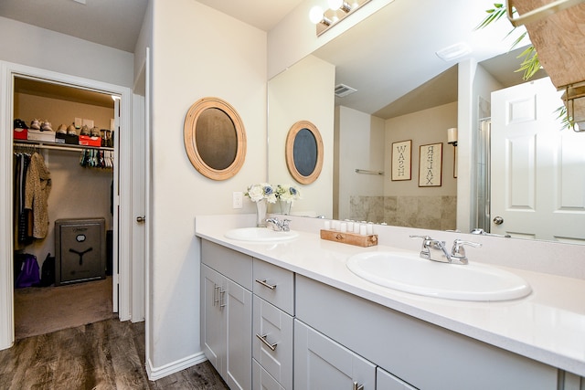 bathroom featuring hardwood / wood-style flooring and vanity