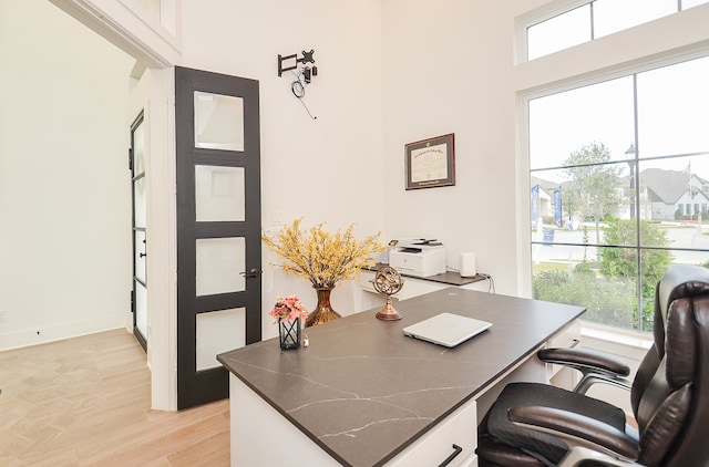 home office featuring light hardwood / wood-style flooring