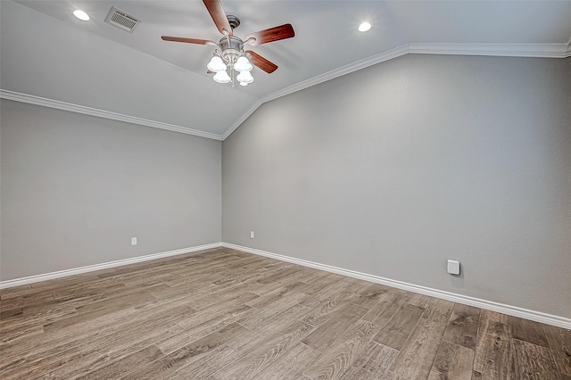 bonus room featuring ceiling fan, vaulted ceiling, and light wood-type flooring