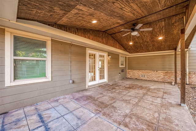 view of patio featuring ceiling fan and french doors