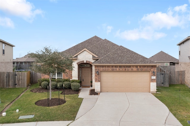 view of front of property featuring a front yard and a garage