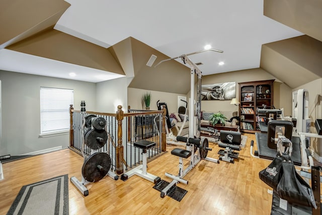 exercise area with wood-type flooring