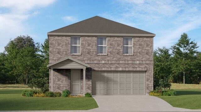 view of front of home featuring a garage and a front yard