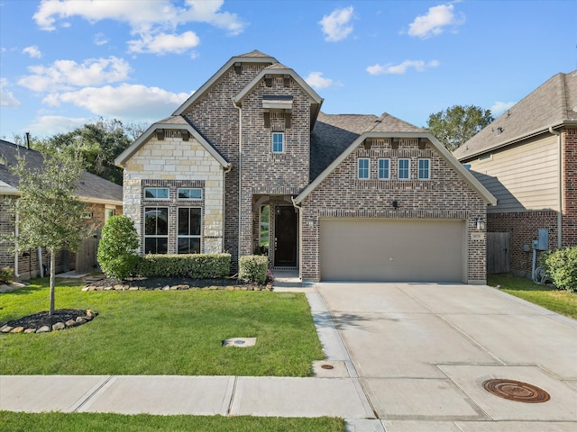 view of front of home featuring a garage and a front lawn