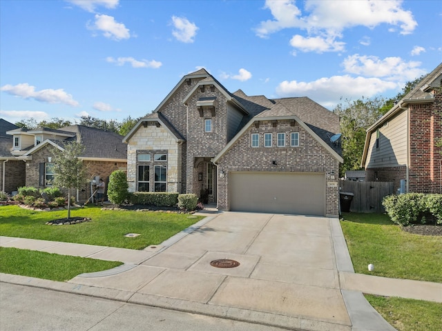 view of front of property featuring a garage and a front yard