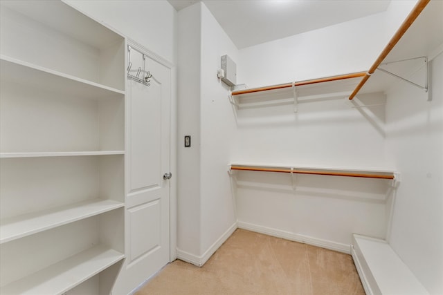 spacious closet with light colored carpet