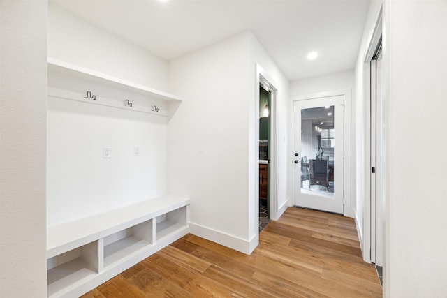 mudroom with wood-type flooring