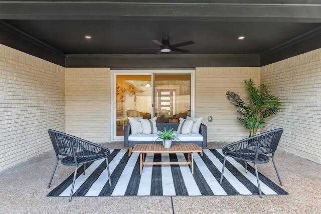 view of patio featuring outdoor lounge area and ceiling fan