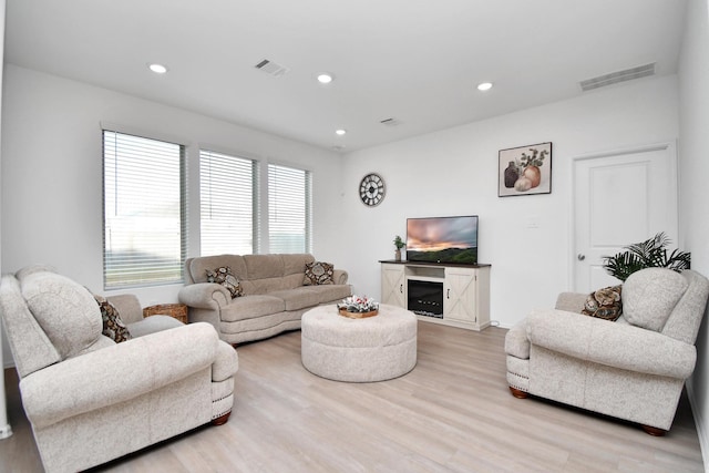 living room featuring light wood-type flooring