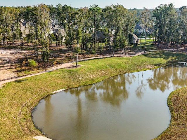 view of community with a water view