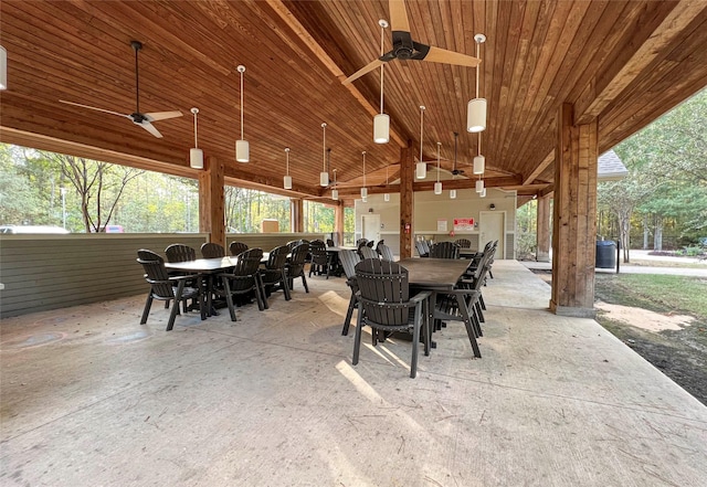 view of patio featuring ceiling fan