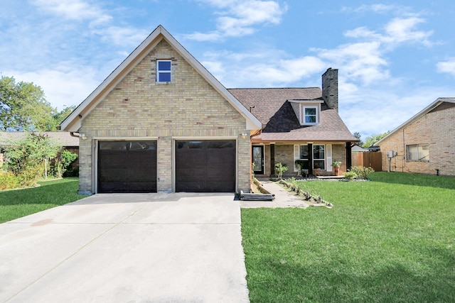 view of front facade with a garage and a front lawn