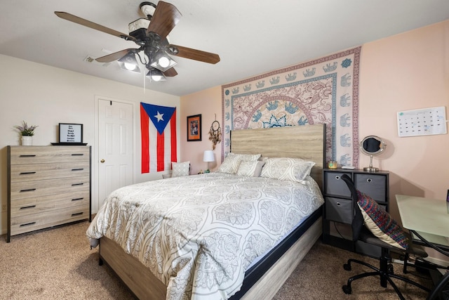 bedroom with carpet and ceiling fan