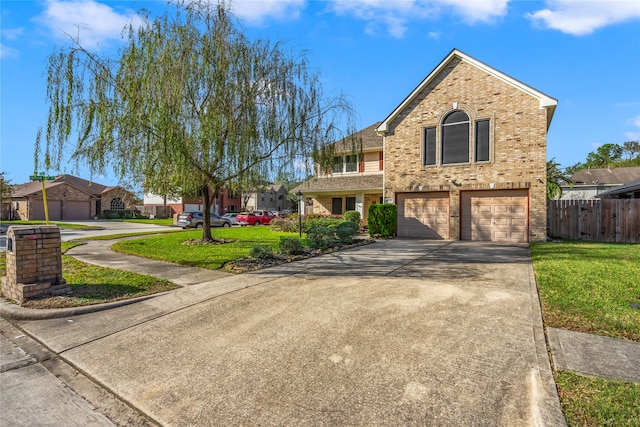 view of front facade featuring a front lawn and a garage