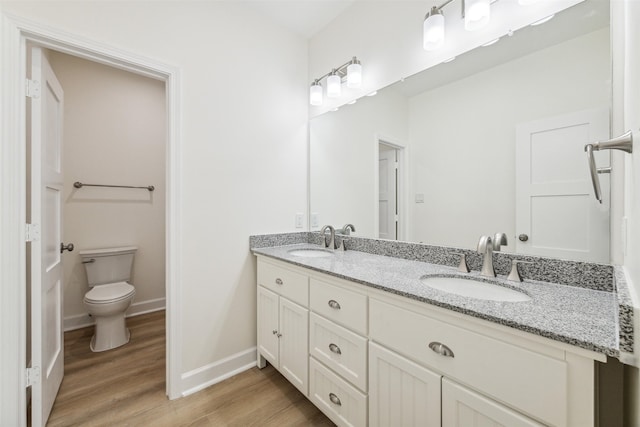 bathroom featuring vanity, toilet, and wood-type flooring